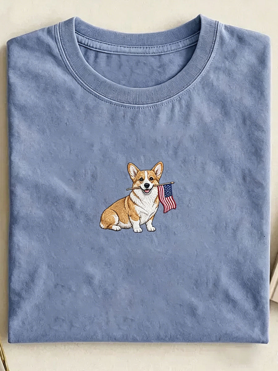 Unisex USA 250th Independence Day Puppy Print T-shirt