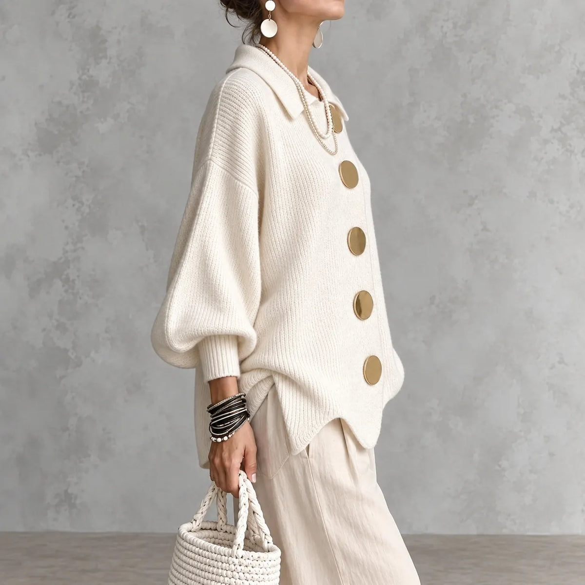 Elegant Collared Button-up Knit Cardigan