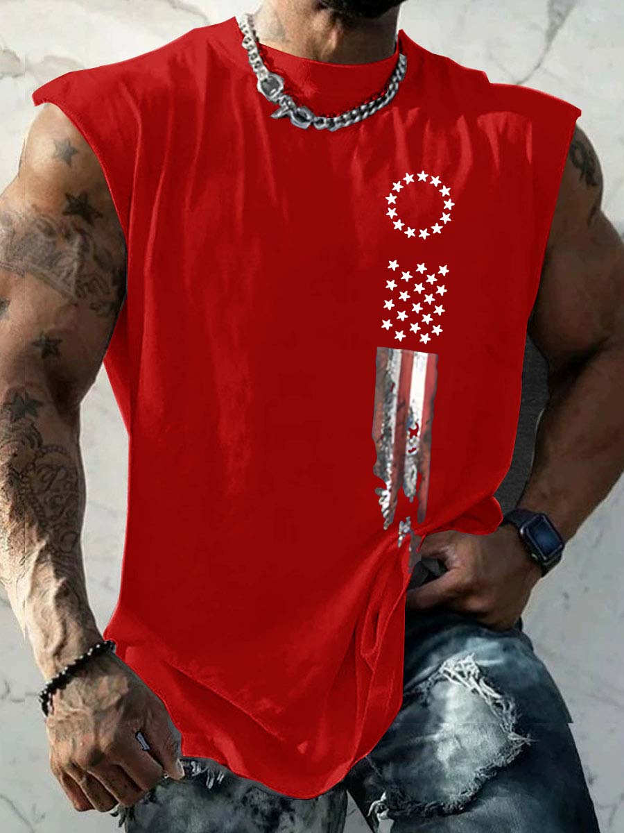 America Flag Pattern Round Neck 100% Cotton Tank Top