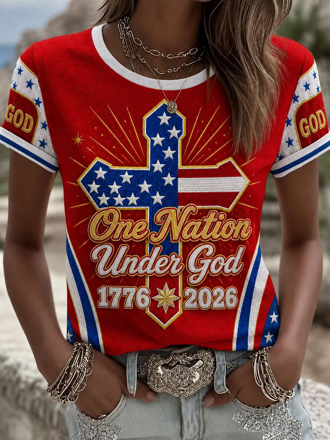 Women's America Flag Print Casual T-Shirt
