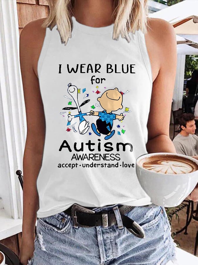 Autism Awareness I Wear Blue For Autism Print Tank Top
