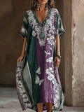 Butterfly Flower Lace Embroidery Patchwork Striped Design Women's Summer Linen Dress
