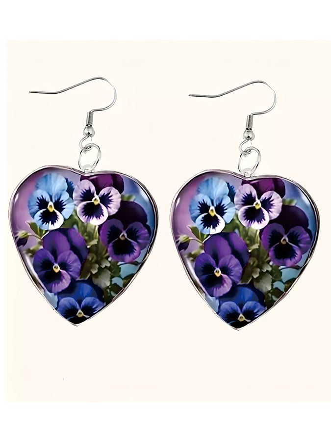 Purple Heart Pansy Design Earrings