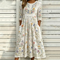 Women's Vintage Floral Pattern Art Embroidered Linen Blend Dress