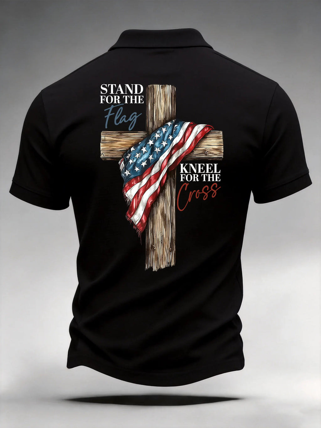 Men's Casual Stand For The Flag Kneel For The Cross Printed Polo Shirt