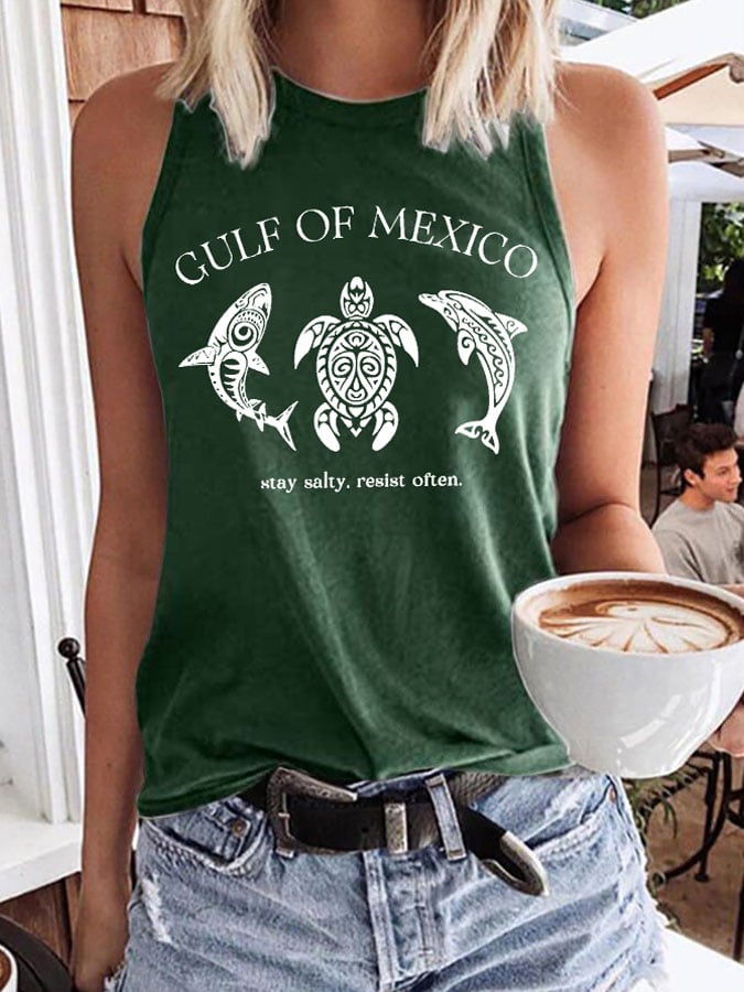 Women’s Retro Gulf Of Mexico Stay Salty Resist Often Print Tank Top