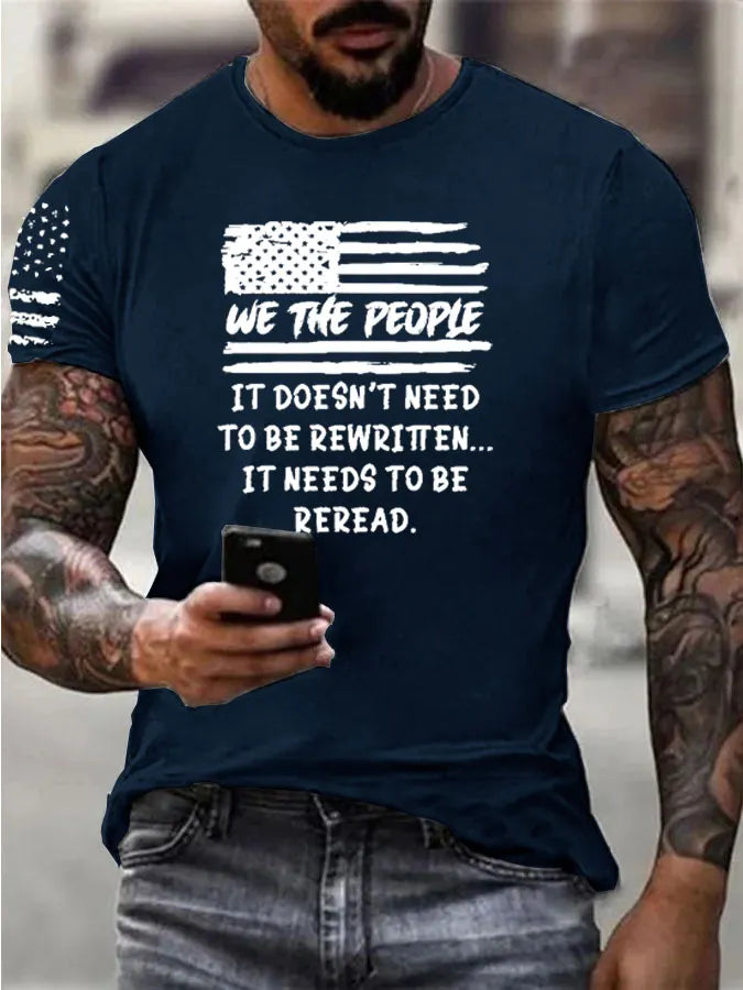 Independence Day  We The People  Pattern 100% Cotton T-Shirt