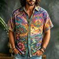 Men's Retro Hippie Psychedelic Peace Symbol Tree Of Life Floral Short Sleeve Shirt