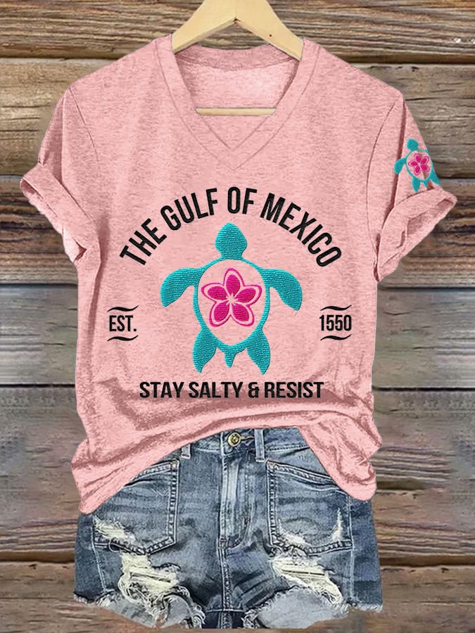 Women's Gulf Of Mexico Printed V Neck T-shirt