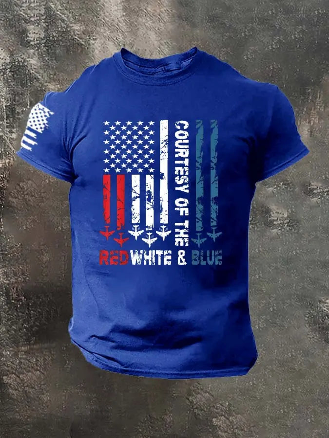 Red White Blue Pattern 100% Cotton T-Shirt