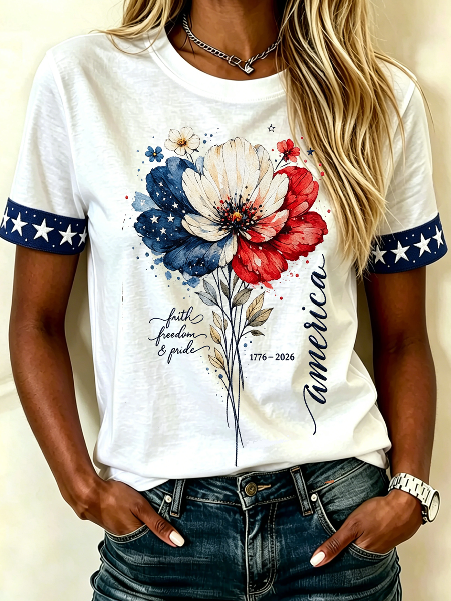 Women's America Floral Printed T-shirt