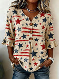 Women's Casual Retro Cotton-Linen Patriotic Shirt