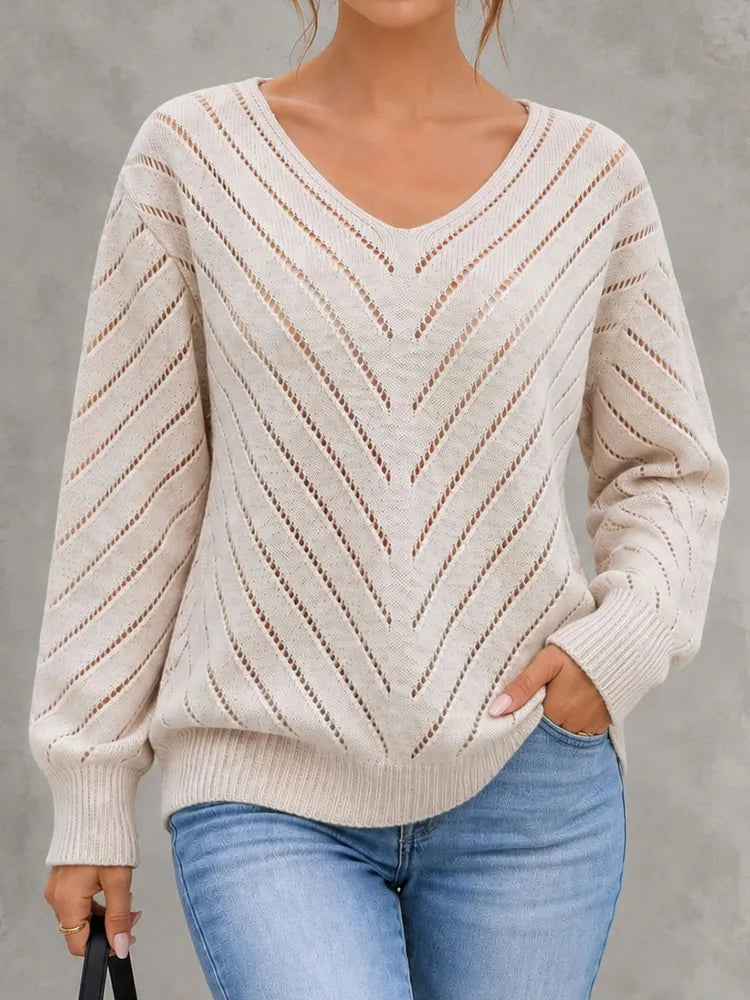 Elegant Openwork Long-sleeved Pullover Sweater