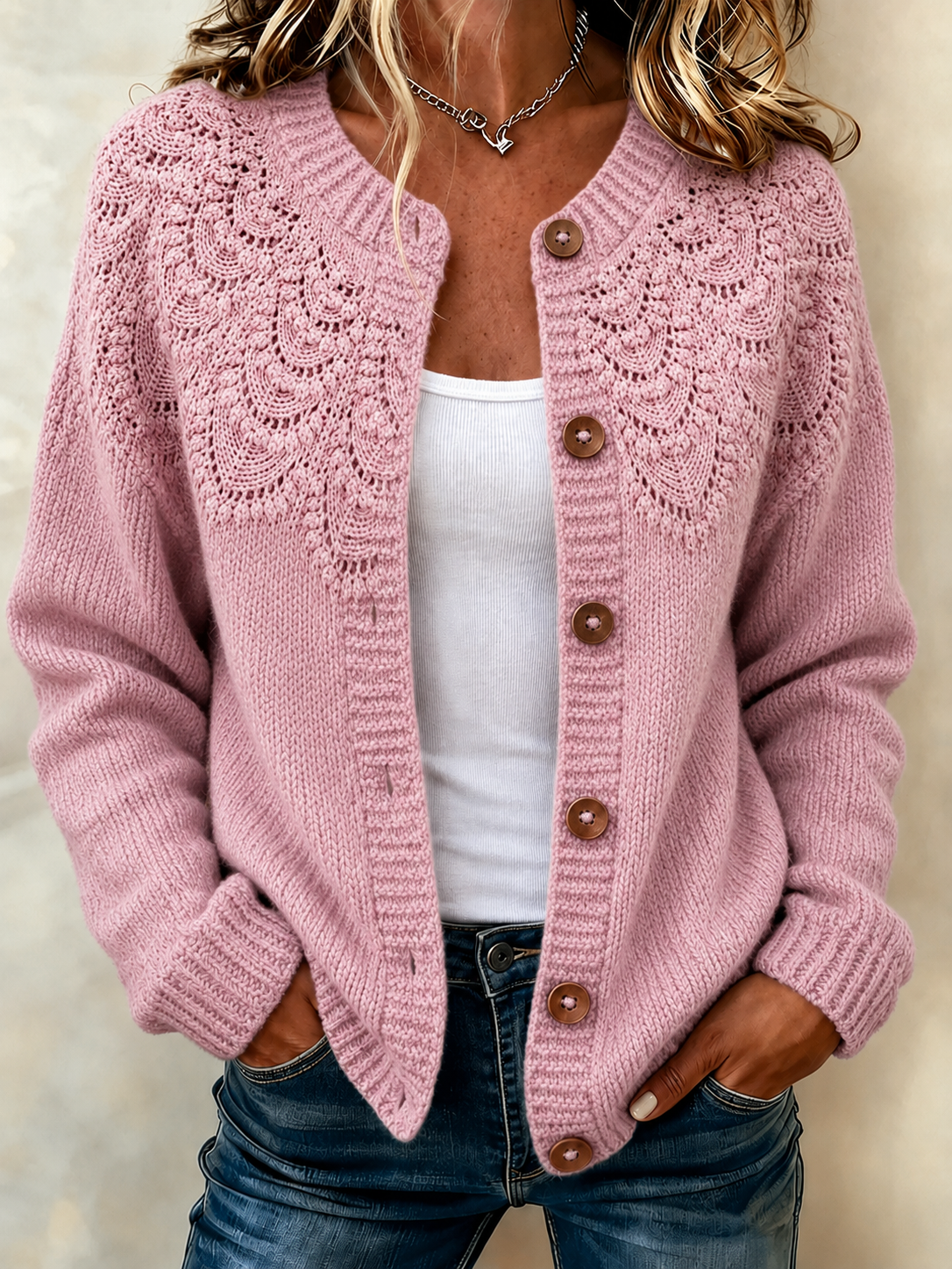 Women'S Casual Plant Flower Knitted Cardigan Top