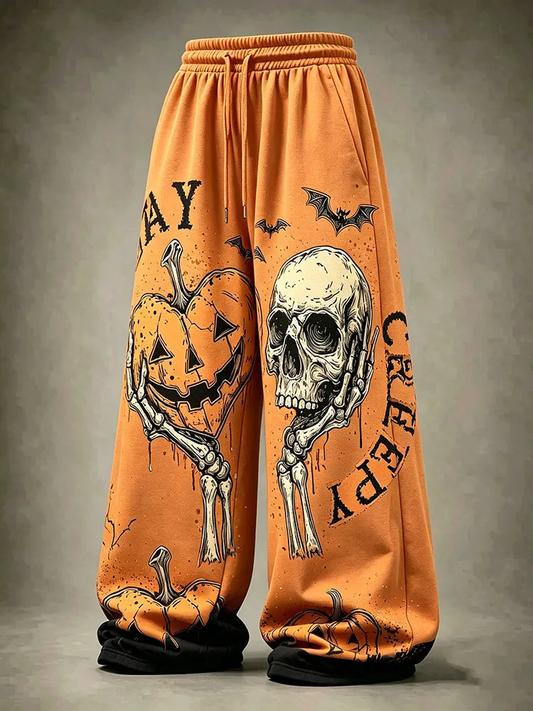 Women's Retro Halloween Skull Pumpkin Stay Creepy Print Pants