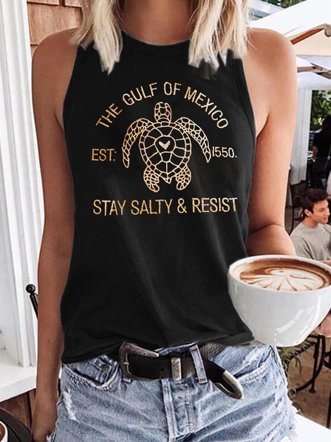 Women’s Retro Gulf Of Mexico Est 1550 Stay Salty And Resist Print Tank Top