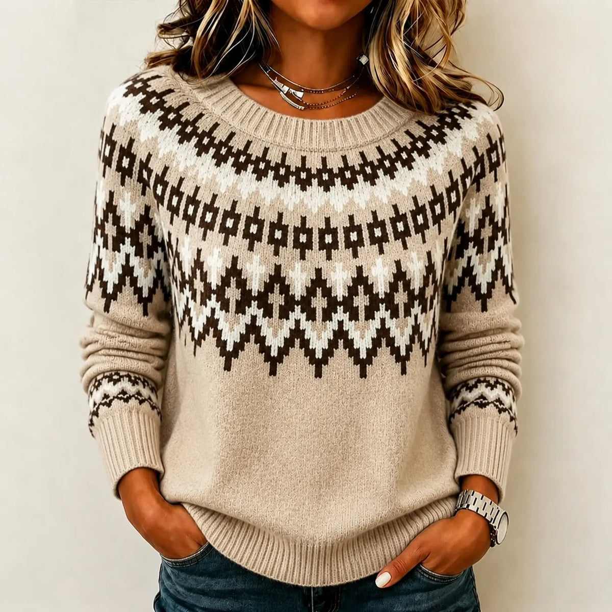 Women's Vintage Icelandic Geometric Pattern Turtleneck Sweater