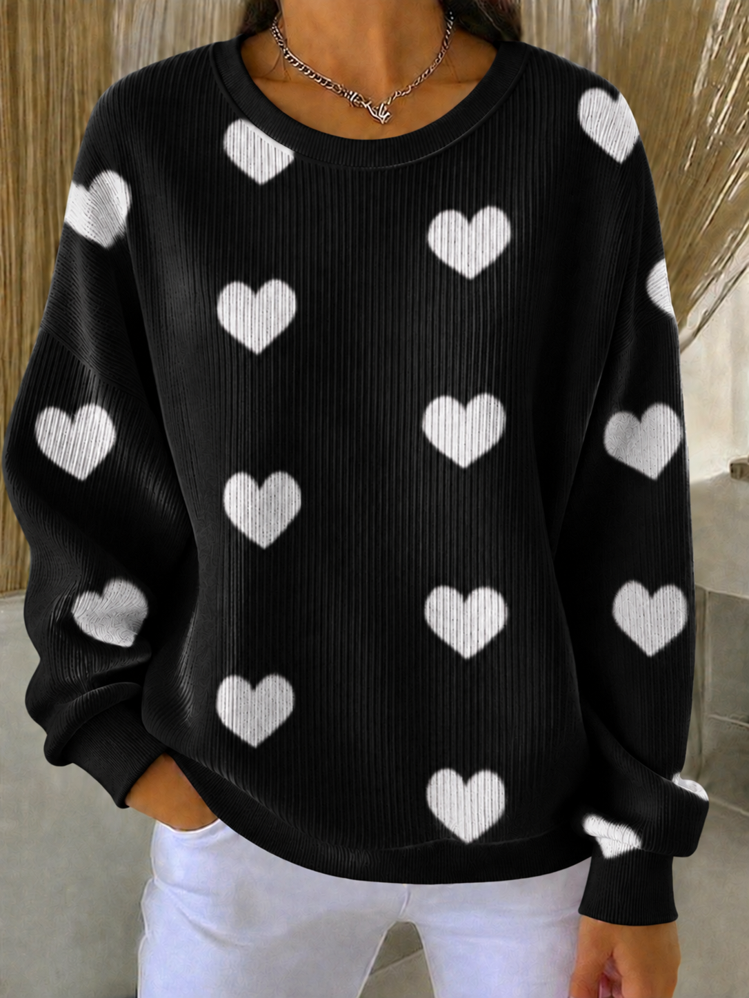 Women'S Breast Cancer Promotional Print Casual Waffle Sweatshirt
