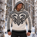 Men's Retro Viking Dragon Pattern Zip-up Cozy Hooded Sweater