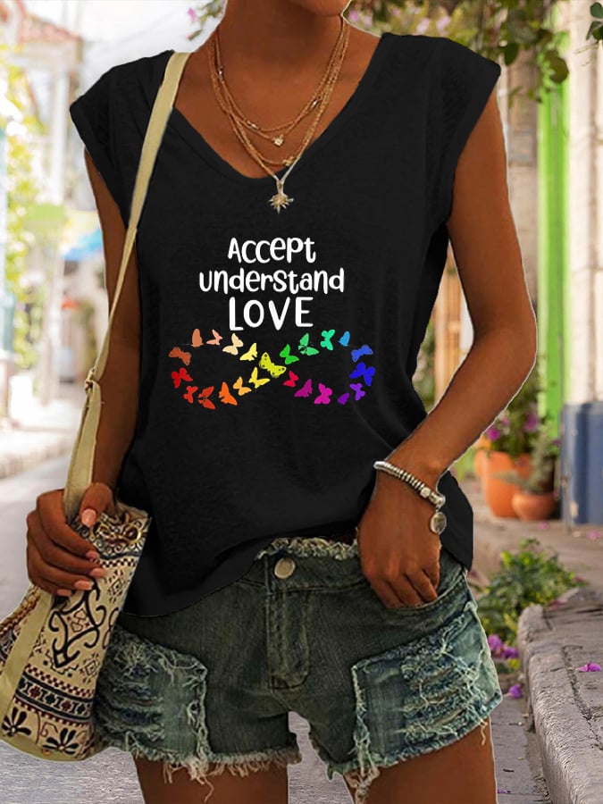 Autism Understands Love Heart Print Tank Top