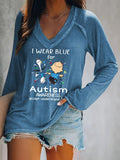 V-neck Retro Autism Awareness I Wear Blue For Autism Print T-Shirt