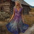 Bohemian Retro Floral And Butterfly Print Women's Dress