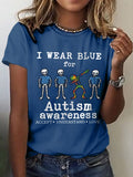 Women's Retro I Wear Blue For Autism Awareness Accept Understand Love Print T-Shirt