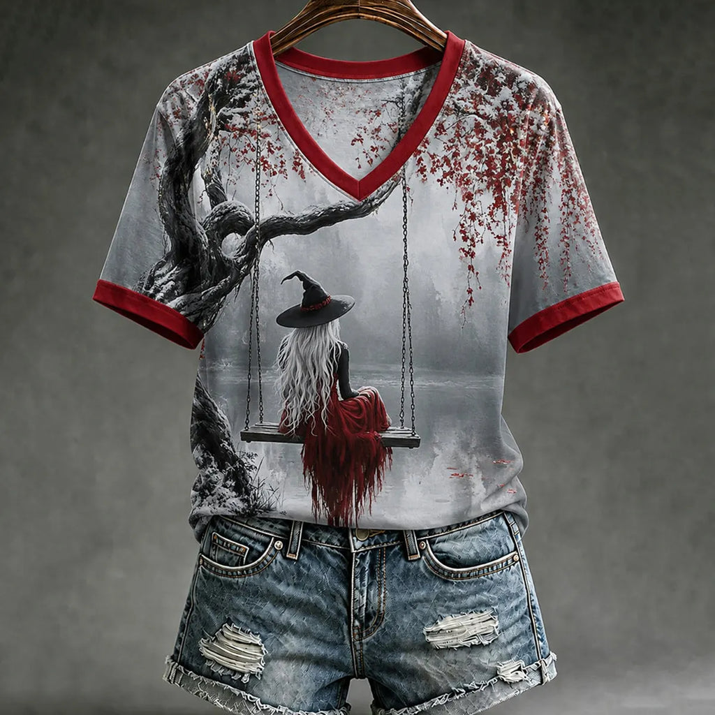 Women's Halloween Print V-neck Short-sleeved T-shirt
