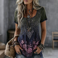 Women's Vintage Romantic Celtic Knot With Floral Art Linen Blend T-shirt