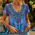 Women's Bohemian-style Floral Print V-neck Short-sleeved Top