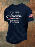 Men'S 250th Anniversary National Flag Print Waffle-Knit Fabric T-Shirt