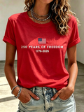 Ladies' Casual American 250Th Anniversary Embroidered Commemorative Round Neck Short Sleeved T-Shirt