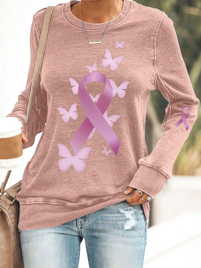 Women'S Breast Cancer Awareness Print Casual Sweatshirt