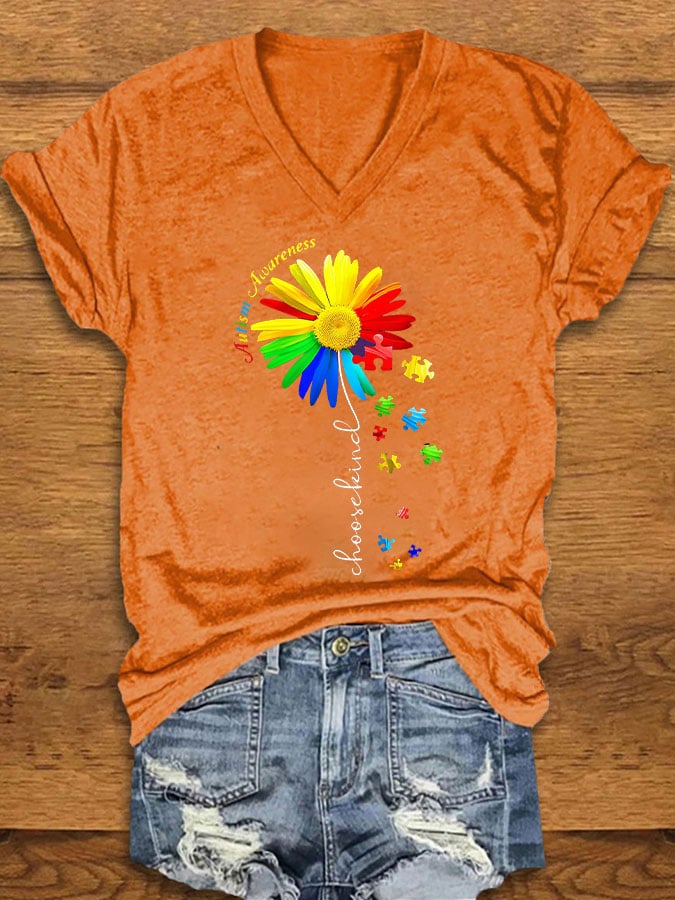 Women's Autism Awareness Floral Print T-Shirt
