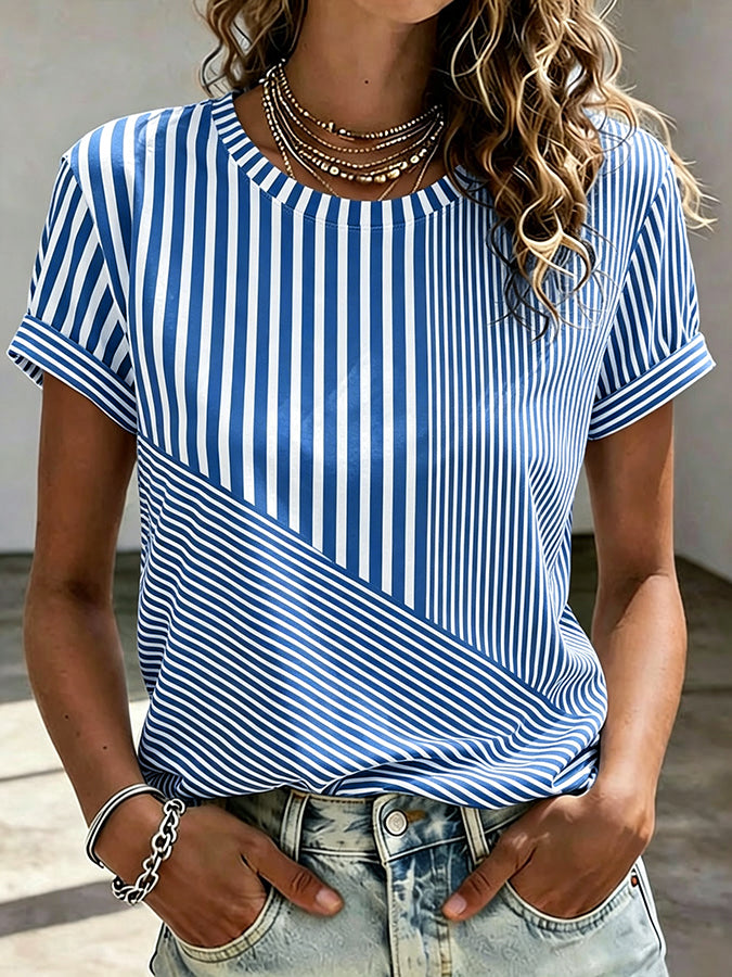Women'S Pink Breast Cancer Awareness Propaganda Stripe Art Print Short Sleeve T-Shirt