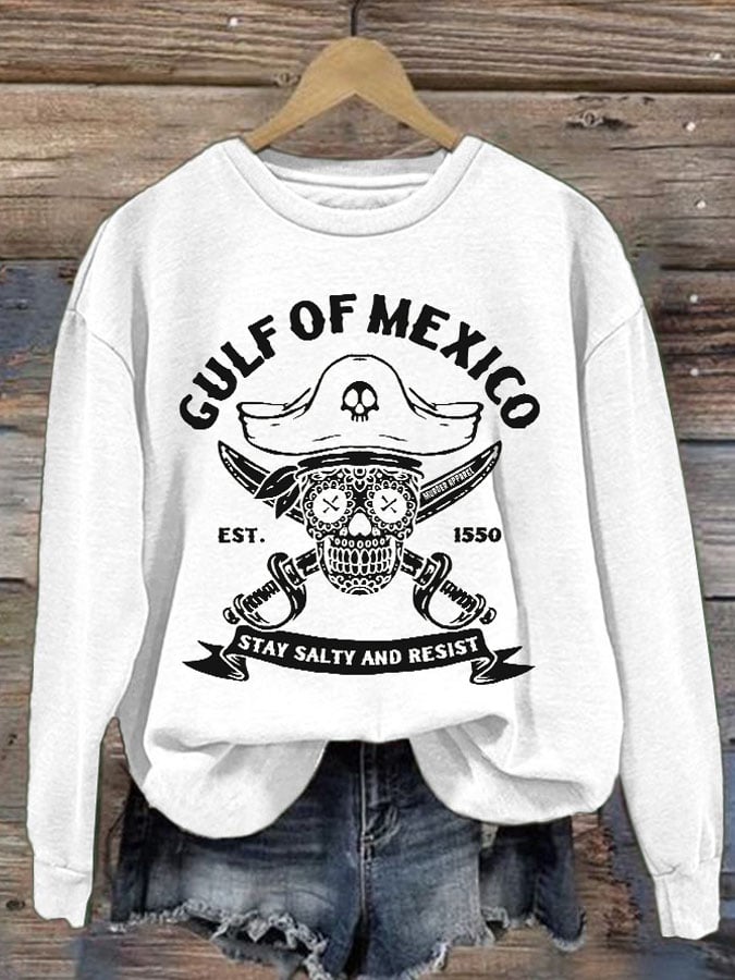 Women's Retro Gulf Of Mexico Est 1550 Stay Salty And Resist Print Sweatshirt