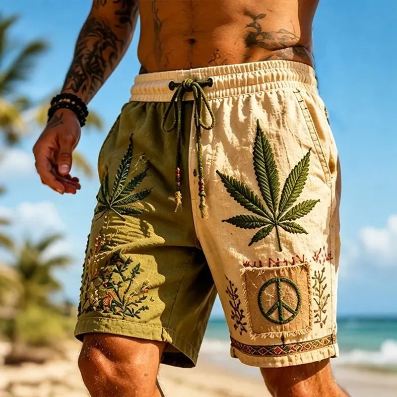 Men's Retro Hippie Casual Color Block Shorts