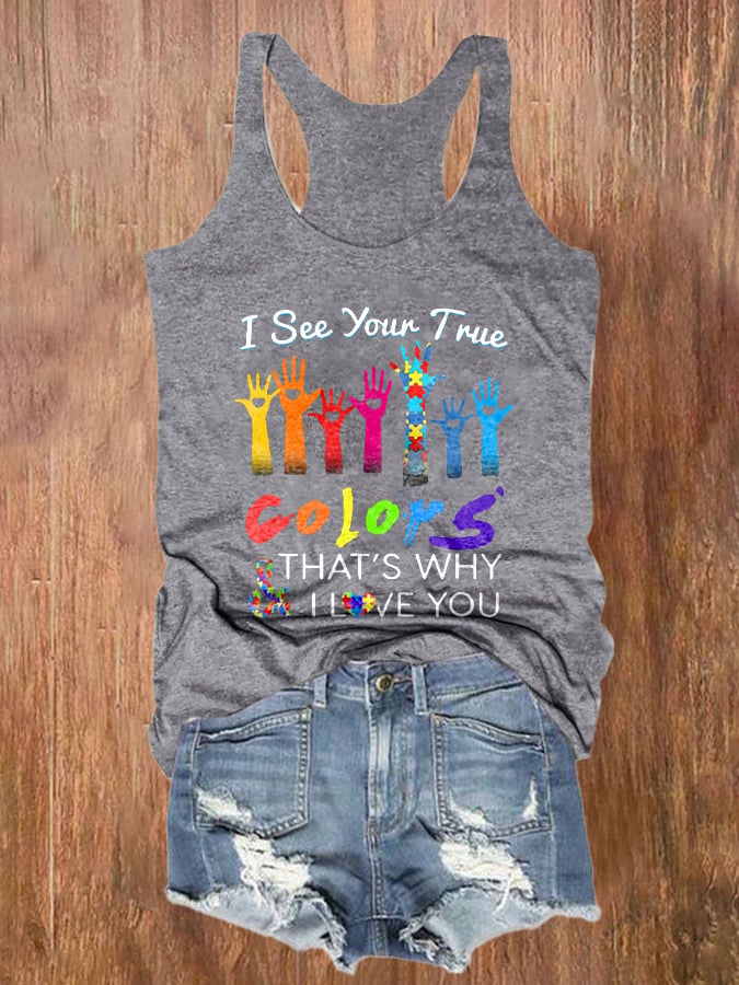 Autism Awareness I See Your True Colors Hands Print Tank Top