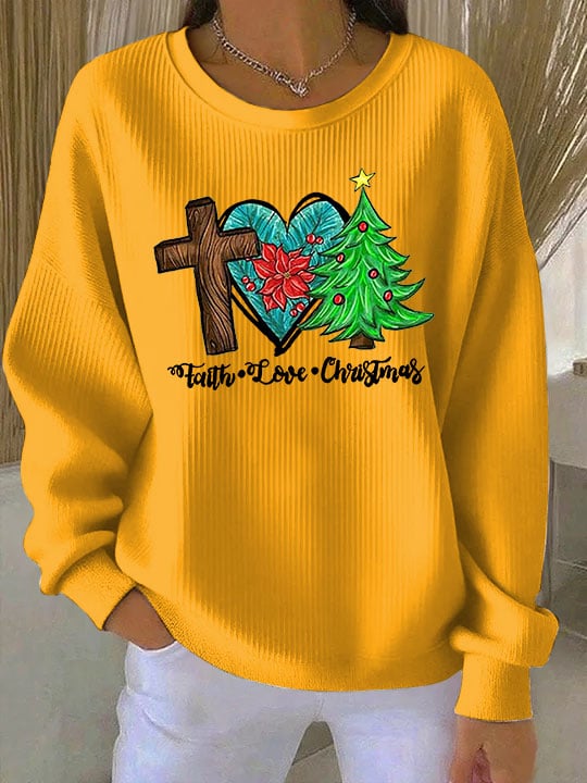 Women's Faith Love Christmas Print Crew Neck Sweatshirt