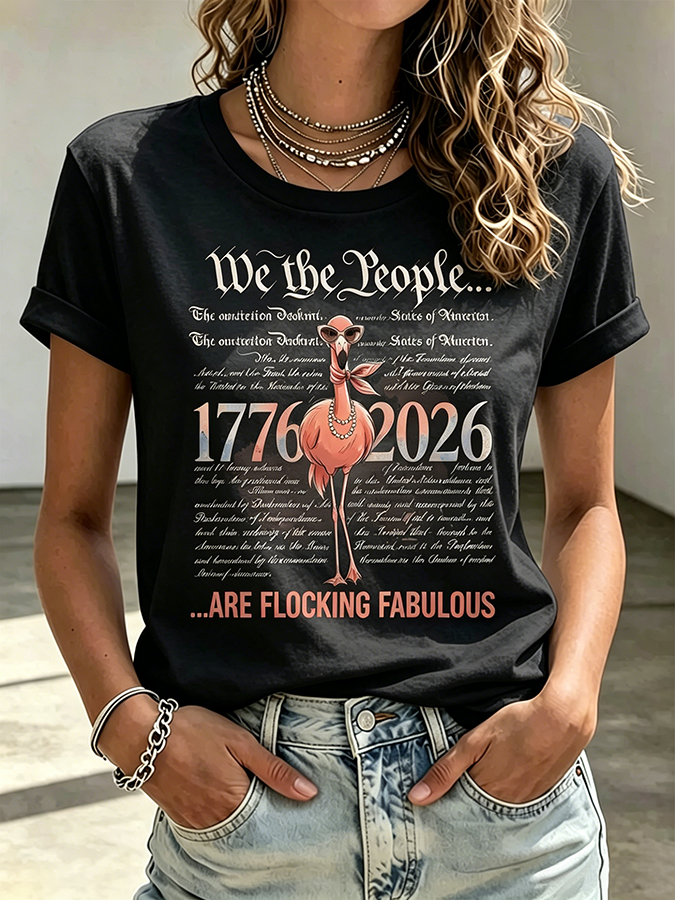 Commemorating The 250Th Anniversary Of The Flamingo Independence Day Declaration In The United States With A Round Neck Short Sleeved T-Shirt