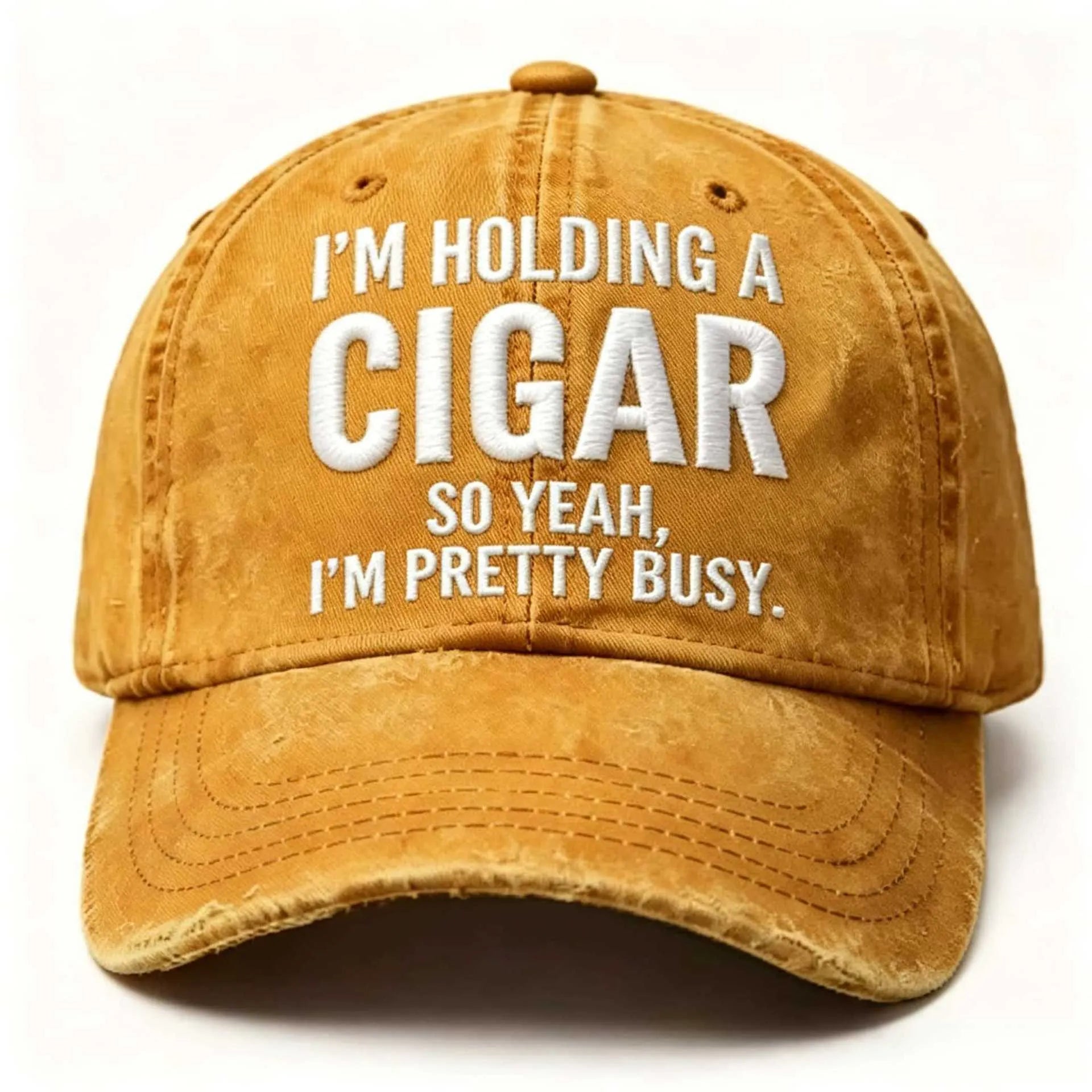 Embroidered Cigar Distressed Finish Baseball Cap