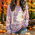 Women's Vintage Ghost Flower Patchwork Print Crew Neck Sweatshirt