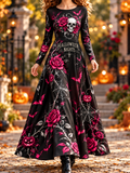 Women's Halloween Skull And Rose Maxi Dress