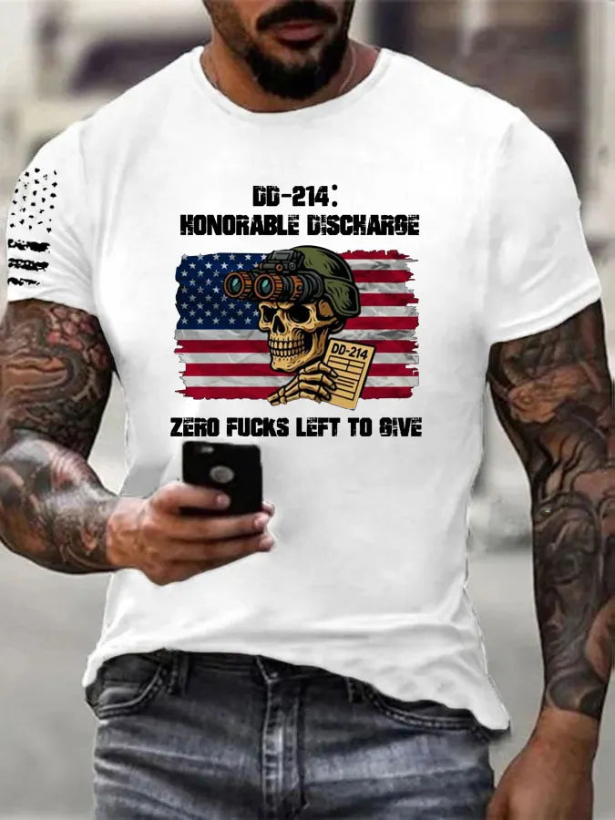 DD214 Zero Fucks Left To Give Pattern 100% Cotton T-Shirt