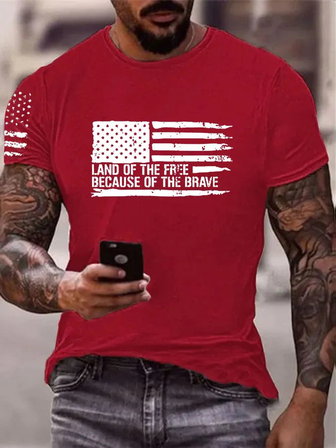 Independence Day Land Of The Free Pattern 100% Cotton T-Shirt