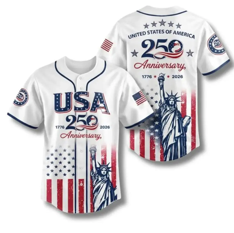 USA 250th Anniversary Baseball Jersey, Patriotic Statue of Liberty Print Shirt