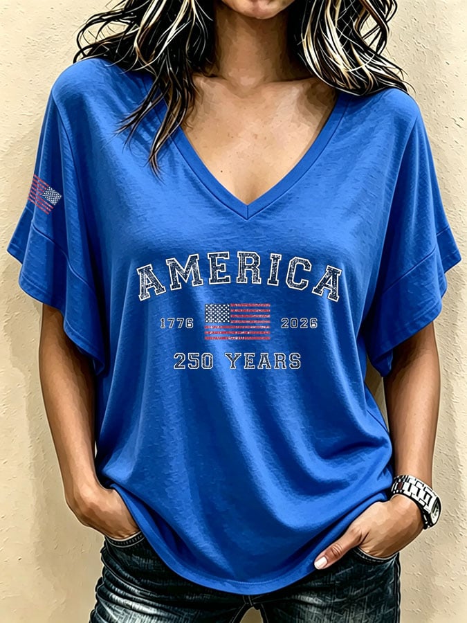 Women's Canada-Print V-Neck Casual T-Shirt