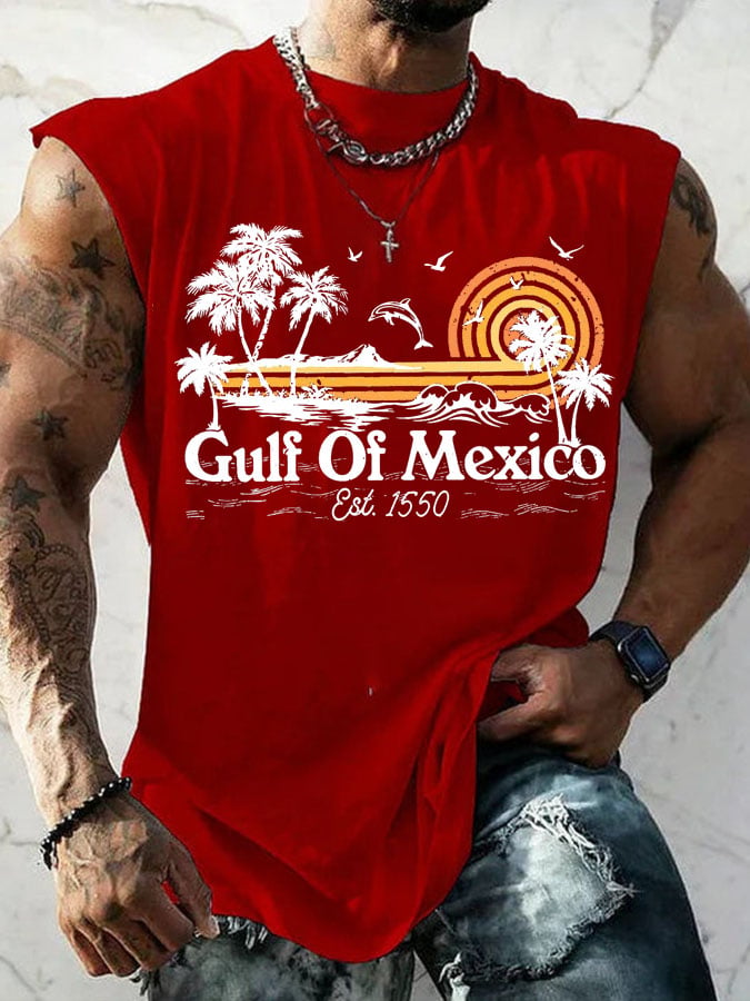 Men's Gulf Of Mexico Print Round Neck Tank Top