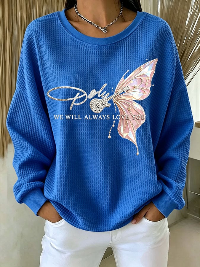 Women's Casual Printed Waffle Long-Sleeve Top