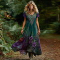Women's Viking Celtic Knot And Purple Floral Gradient Short-sleeve Dress